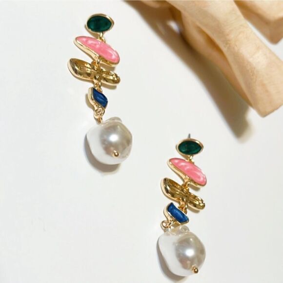 Enamel pearl drop earrings #585 - Picture 2 of 6